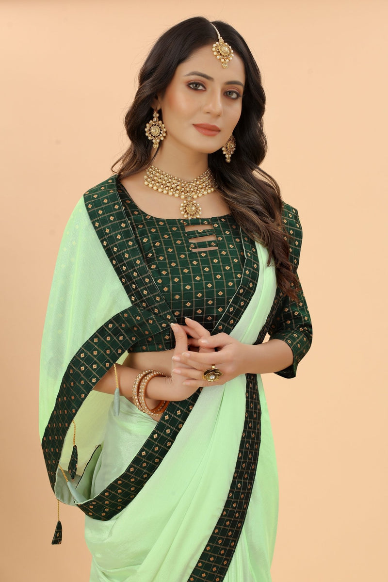 Mehendi Green Chiffon Saree With Sequence Work - Stunning Designer Ensemble