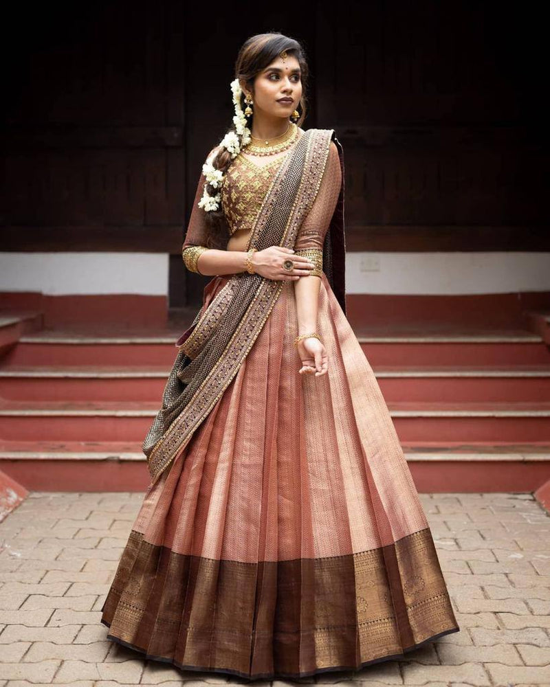 Buy Designer Exclusive Pure Kanjivaram Silk Half Saree Lehenga Choli With  Embroidery Work, Party & Wedding Wear Pure Banarasi Silk Lehenga Choli  Online in India… | Half saree, Half saree lehenga, Silk